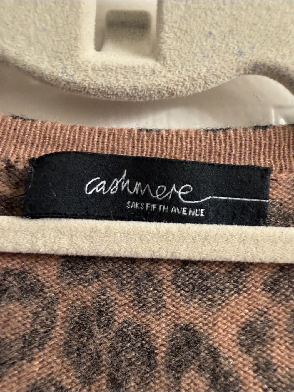 Saks Fifth Avenue 100% Cashmere Leopard Print Open-Front Cardigan Beige & Black - Picture 2 of 11
